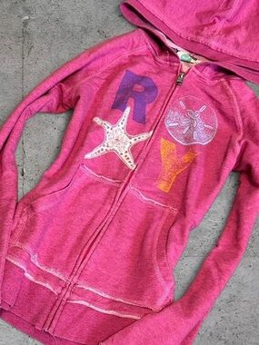 Roxy Y2K pink zip up hoodie with starfish design
